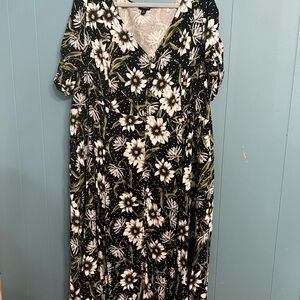 Floral Black and White Button Down Maxi Dress